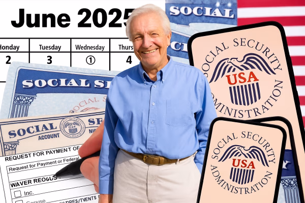 Social Security payment schedule June 2025 calendar and check illustration