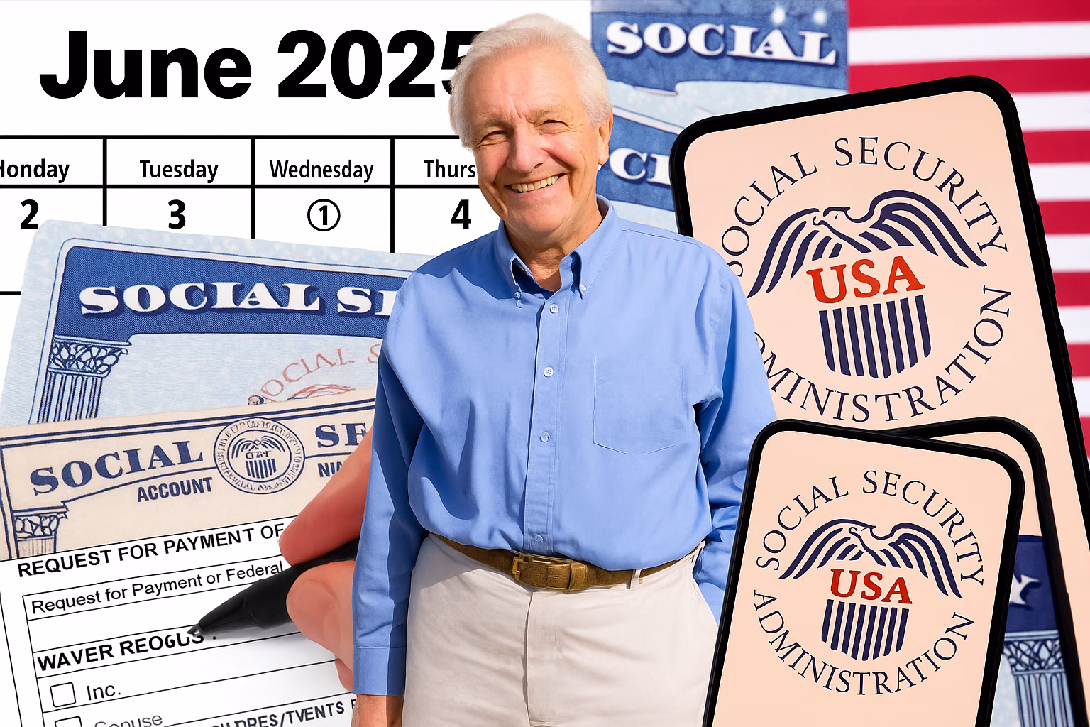 Social Security payment schedule June 2025 calendar and check illustration